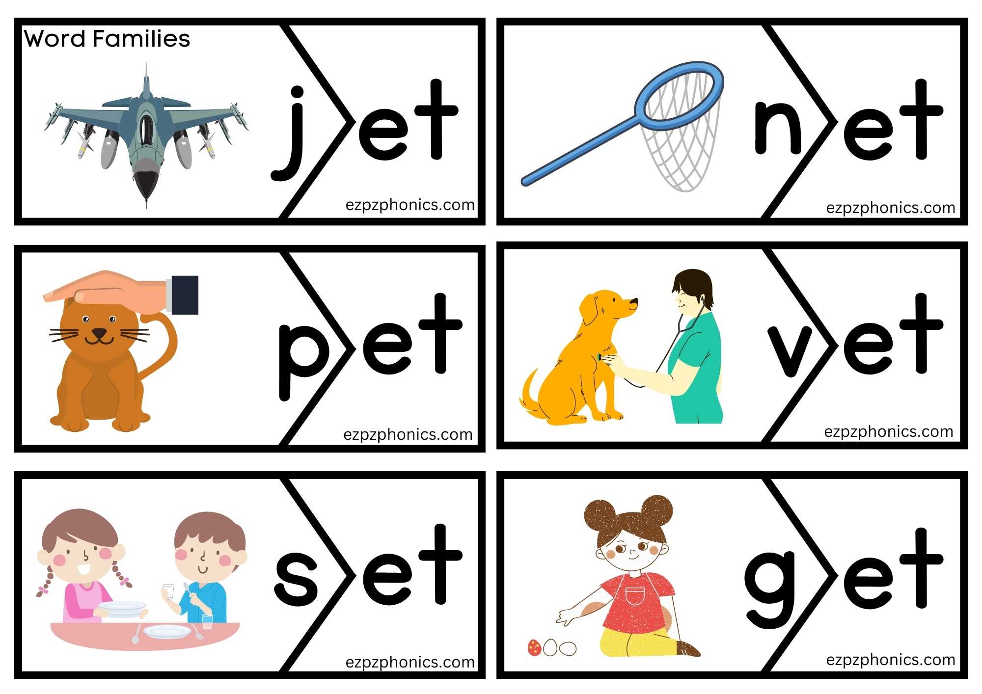 et Puzzle match word Family Phonics Activities Clip Cards